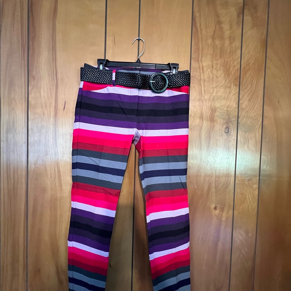 New York & Company Multicolor Striped Pants with Black Belt